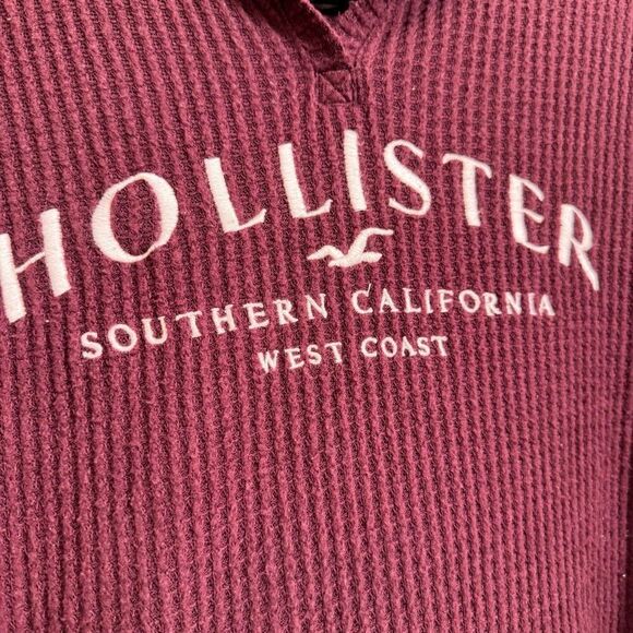 Hollister Burgundy Waffle Oversized Cropped Hoodie Sweater Medium - Picture 3 of 8